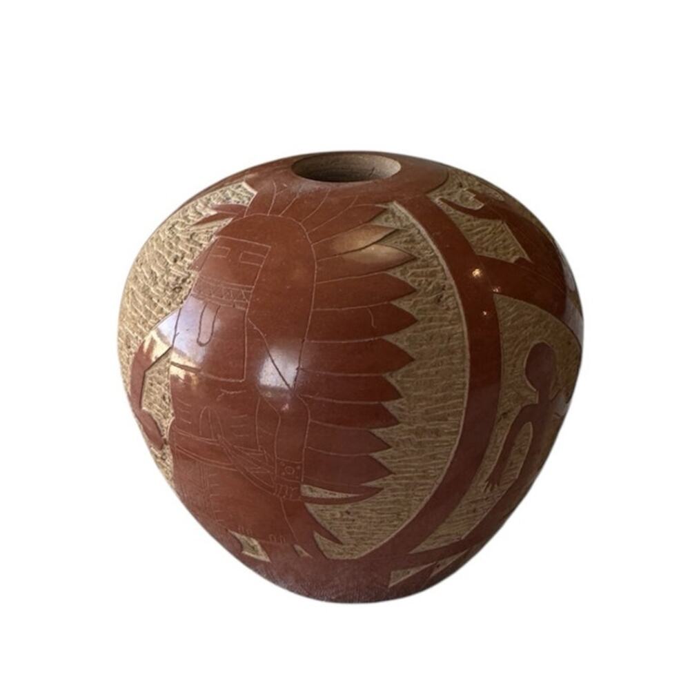Vintage Native American sgraffito pottery etched polished finishes Tom Tapia